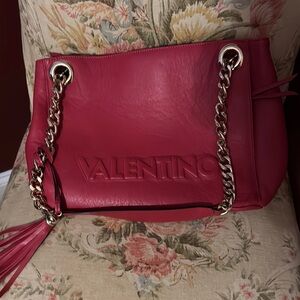 Valentino Red Leather Chain Shoulder Bag - Luisa